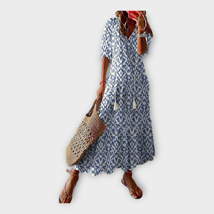 Vintage Dress with Embroidery and V Neckline