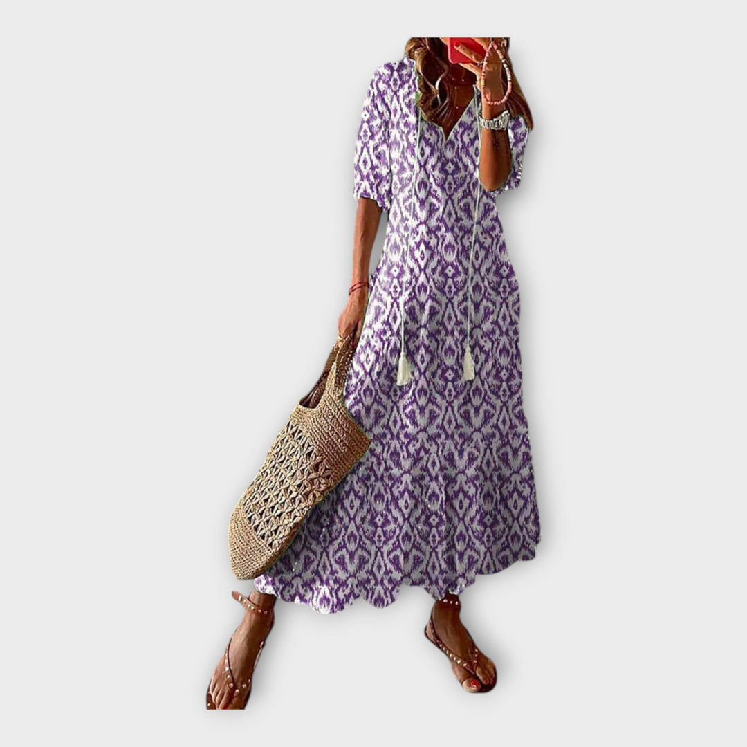 Vintage Dress with Embroidery and V Neckline