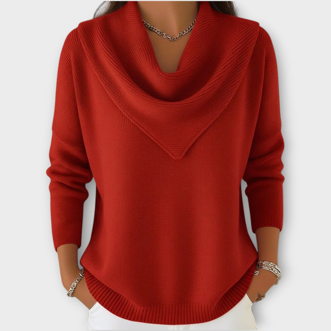 Draped Cowl-Neck Knit Sweater