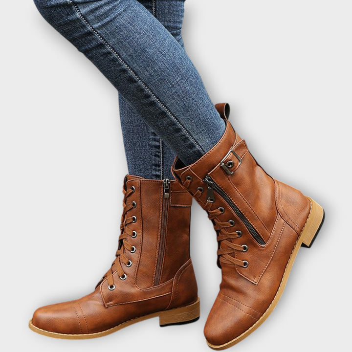 Lace-Up Leather Combat Ankle Boots