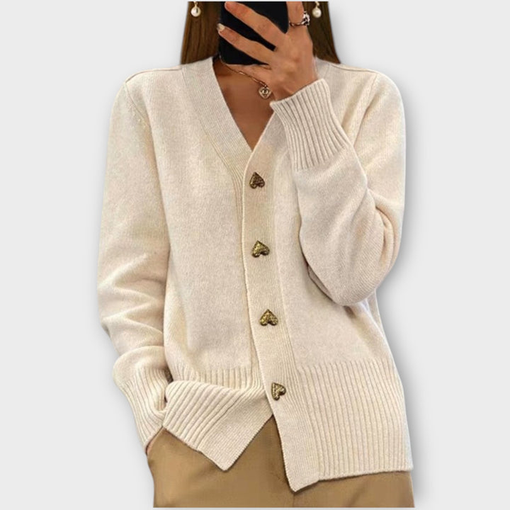 Heart-Button Cozy Knit Cardigan