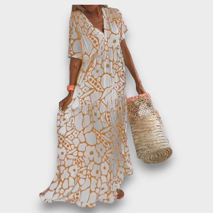 Long Dress with Floral Pattern and Buttons