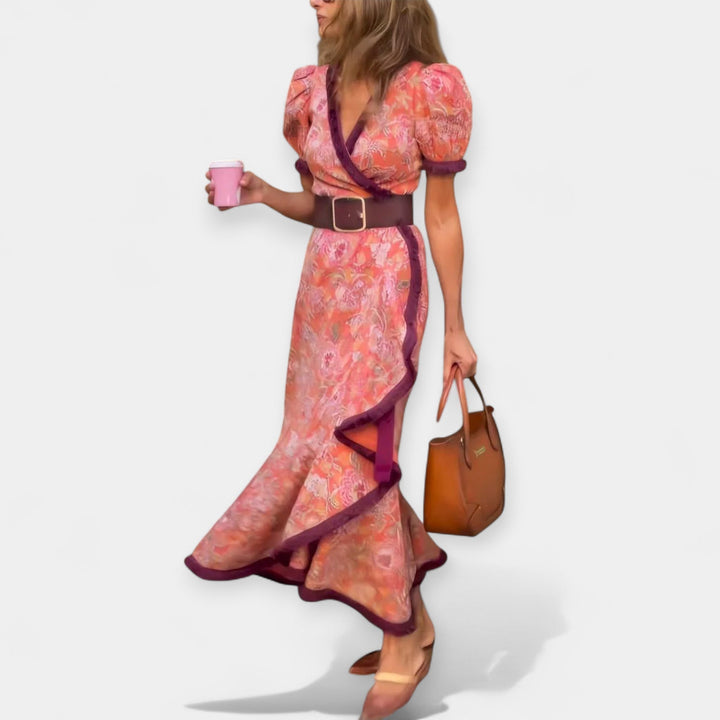 Romantic Dress with Belt and Puff Details