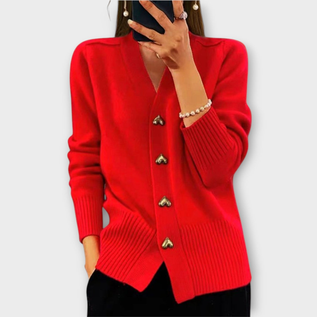 Heart-Button Cozy Knit Cardigan
