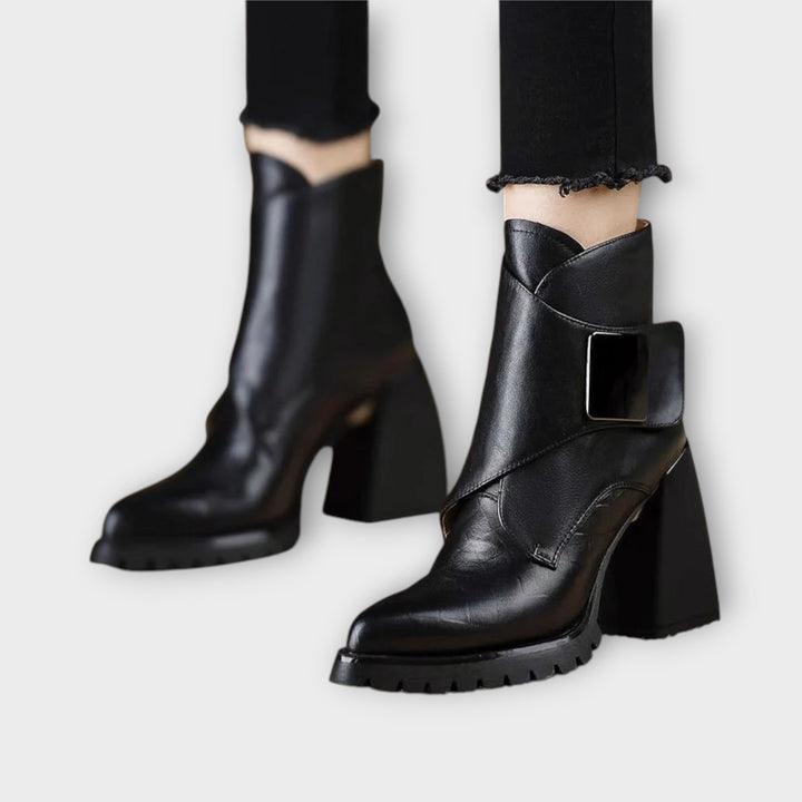 Sleek Chunky-Heel Leather Ankle Boots