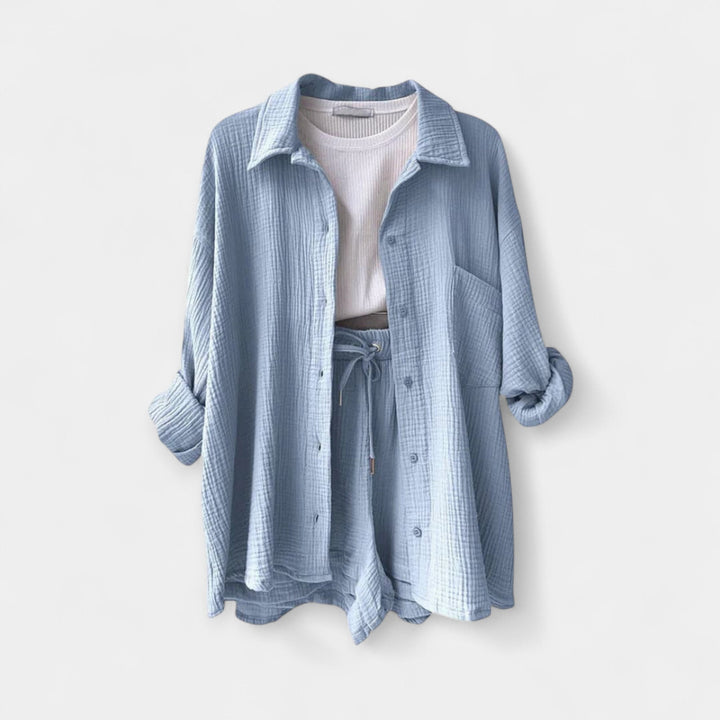 Two-Tone Summer Top and Shorts Set