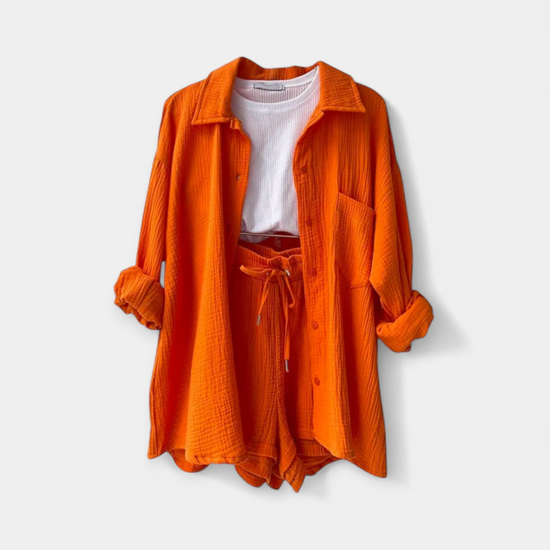 Two-Tone Summer Top and Shorts Set