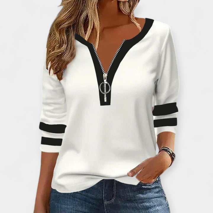 Long Sleeve Zip-Up Blouse