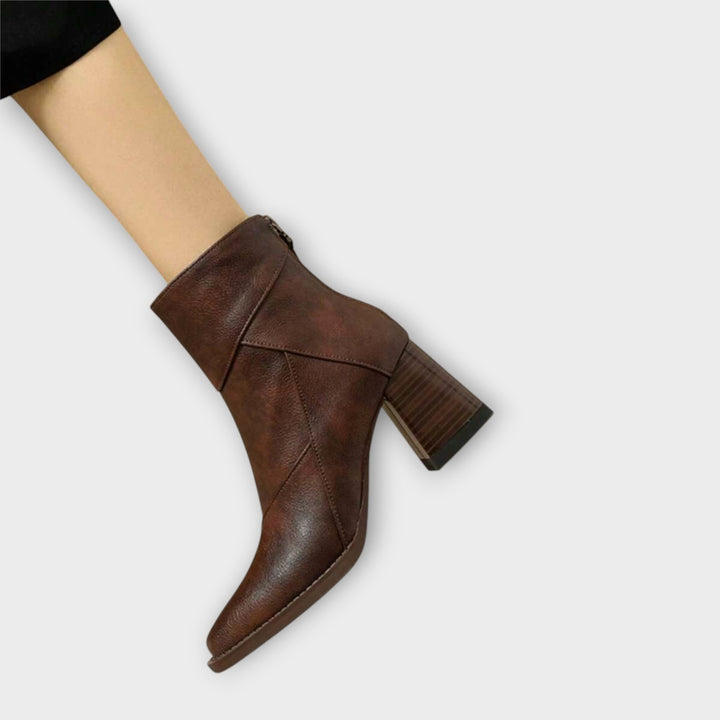 Sleek Block-Heel Leather Ankle Boots