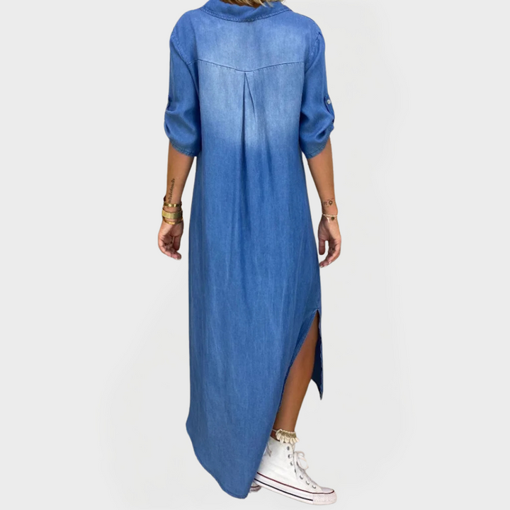 Long Denim Dress with Side Slits