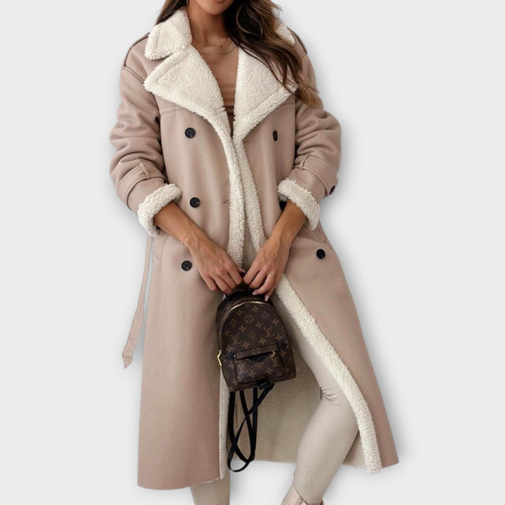 Cozy Sherpa-Lined Double-Breasted Trench Coat