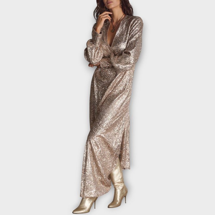 Sequin Long Sleeve Party Maxi Dress