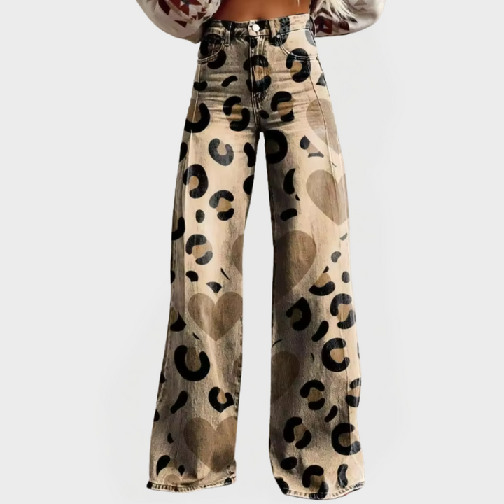 Purple Jeans with Leopard Print and Hearts