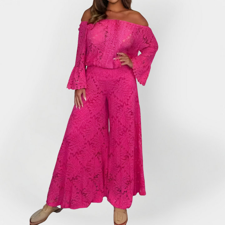 Full-Body Jumpsuit with Off-Shoulder Design and Lace