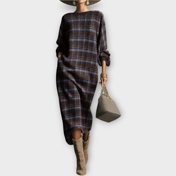 Relaxed Plaid Midi Sweater Dress