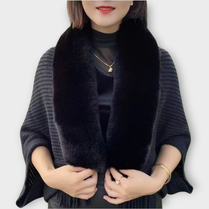 Luxe Faux-Fur Trim Knit Shawl