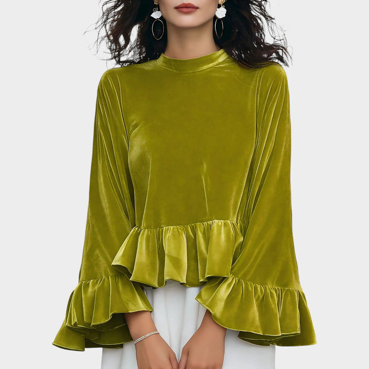 Elegant Velvet Ruffle Blouse