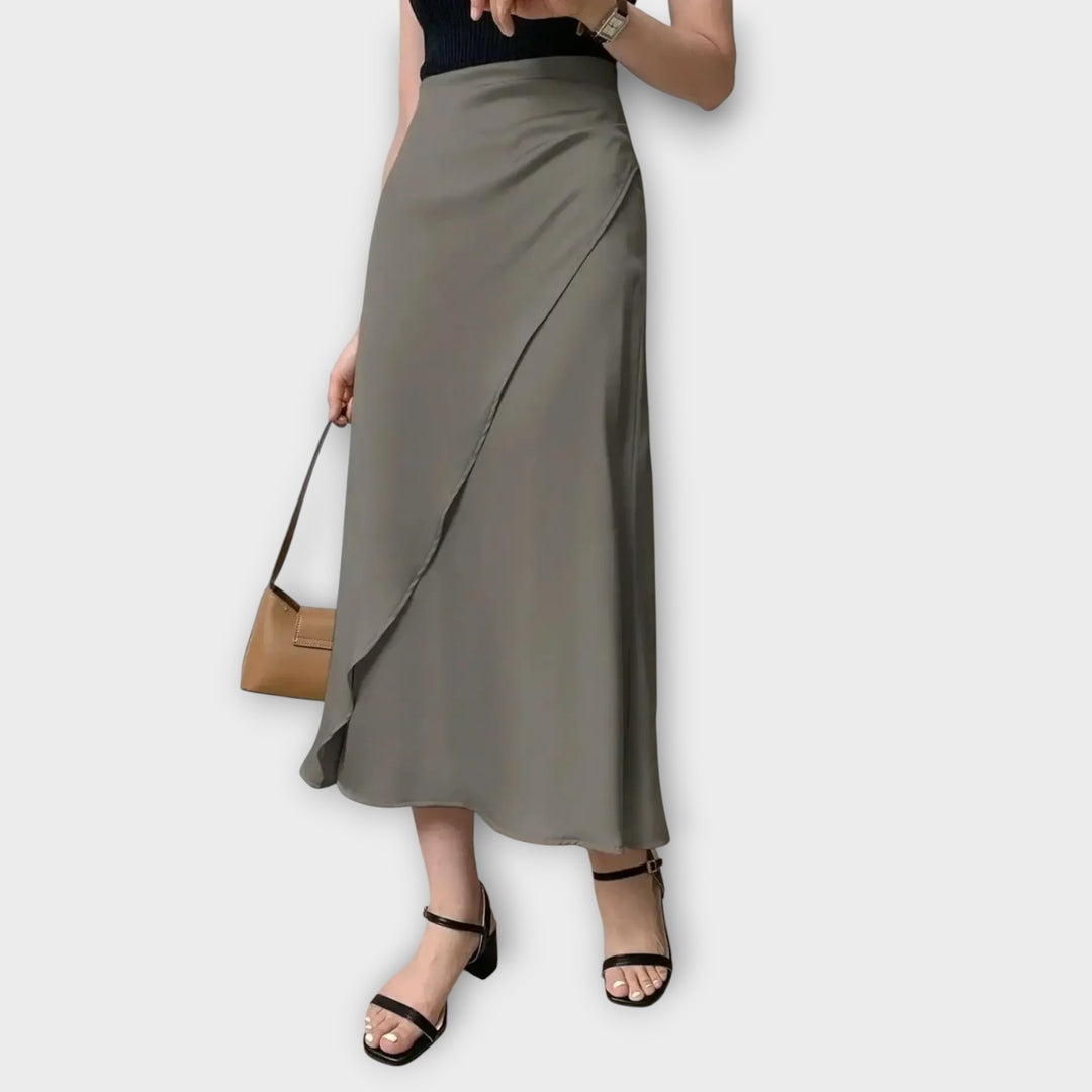 Satin Elegance Wrap Midi Skirt
