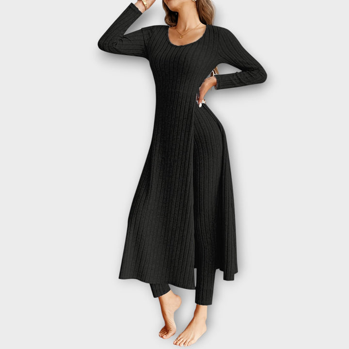 Elegant Ribbed Two-Piece Lounge Dress Set