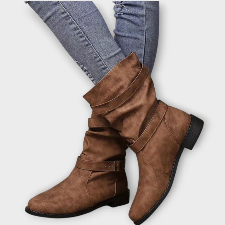Slouch Buckle Mid-Calf Boots