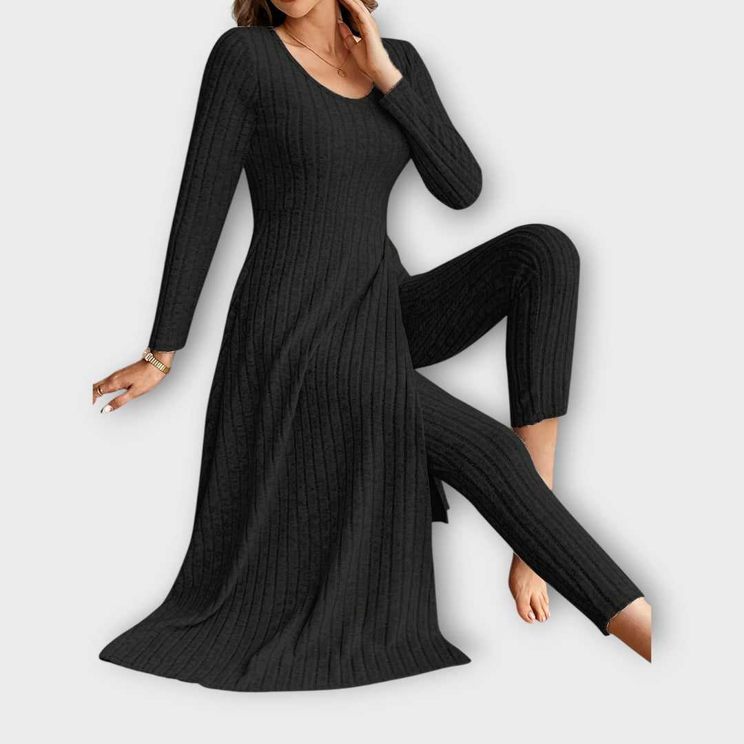 Elegant Ribbed Two-Piece Lounge Dress Set