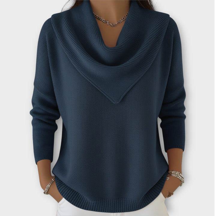 Draped Cowl-Neck Knit Sweater