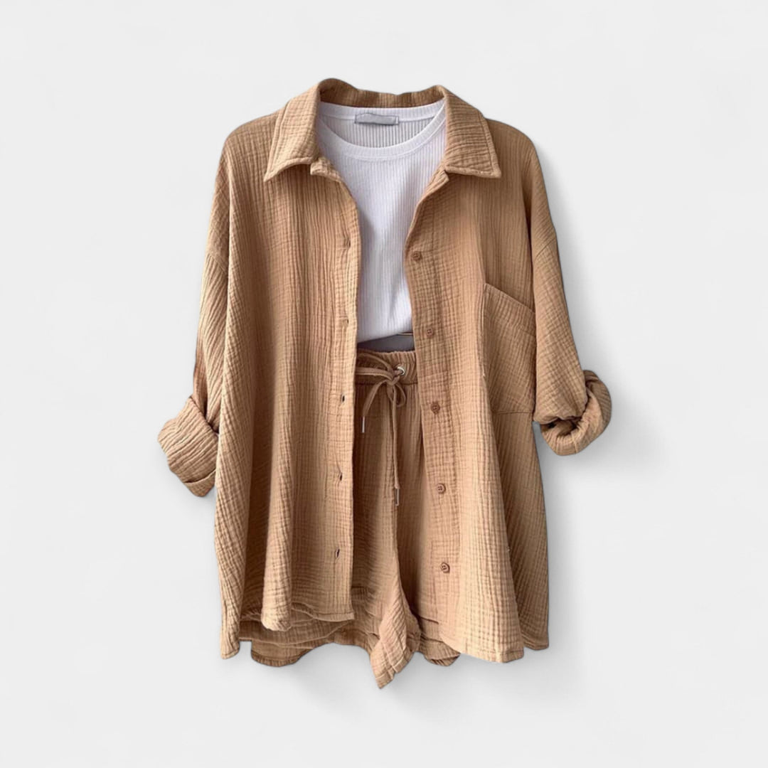 Two-Tone Summer Top and Shorts Set