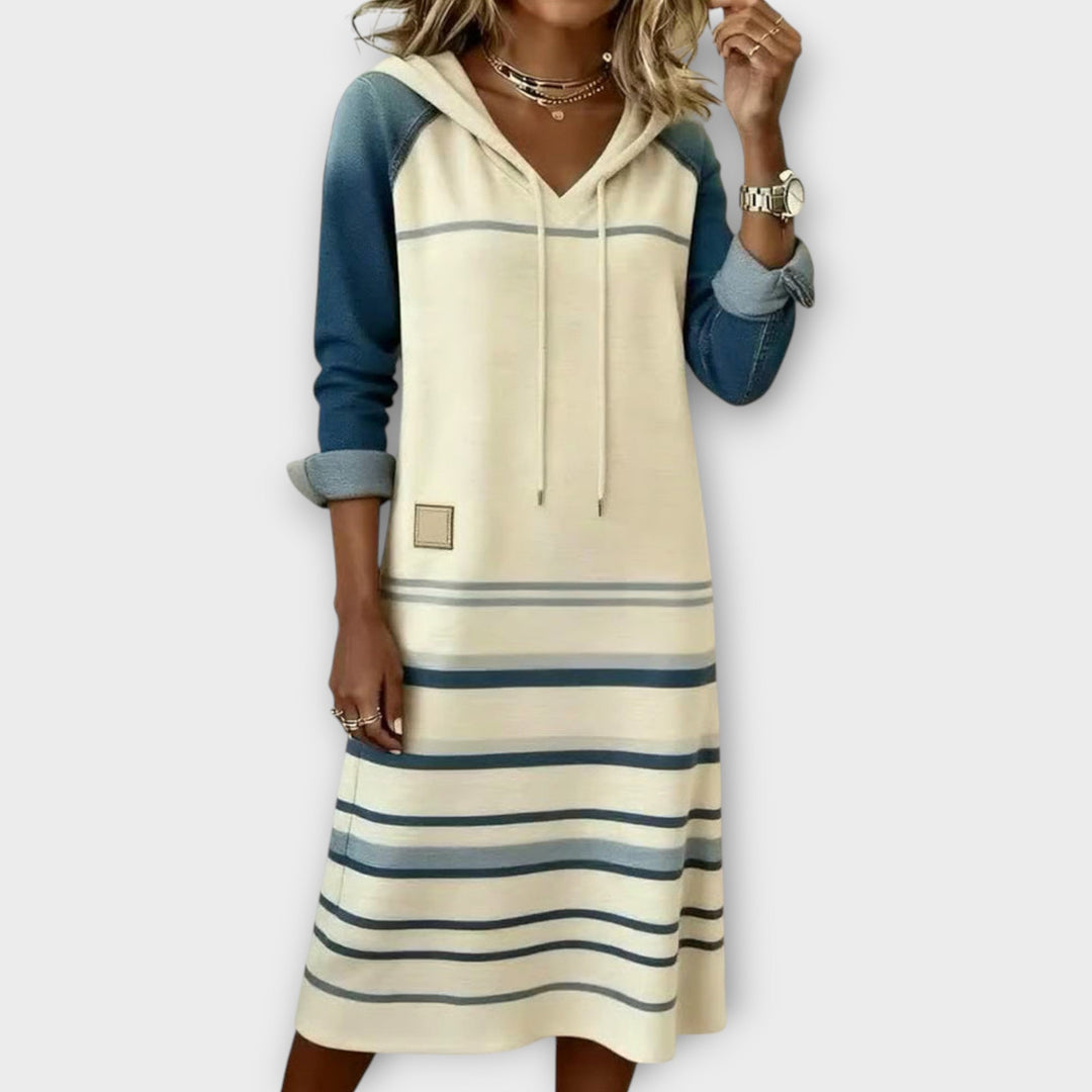 Striped Hooded Midi Dress