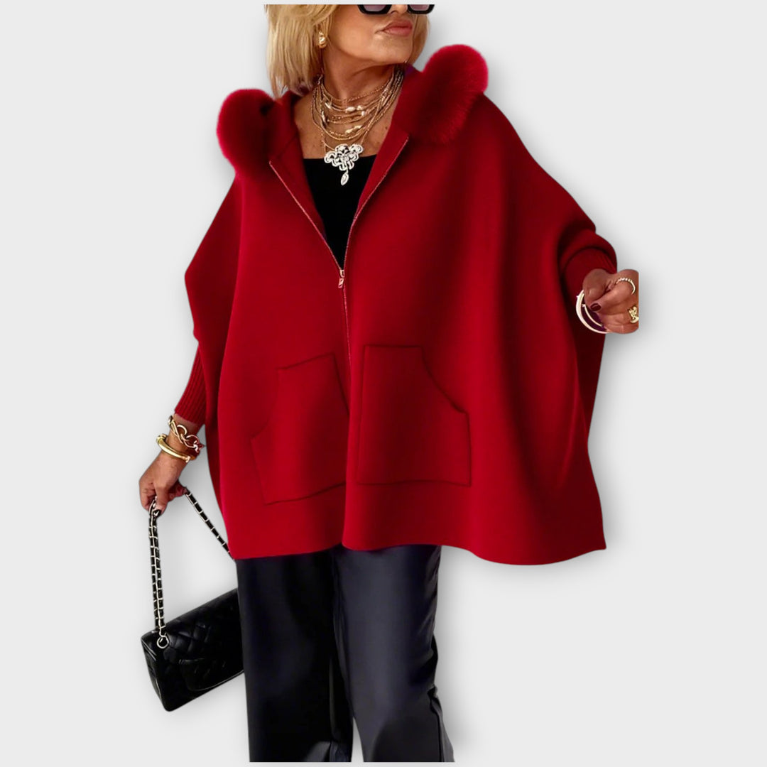Luxury Faux-Fur Hooded Cape Jacket