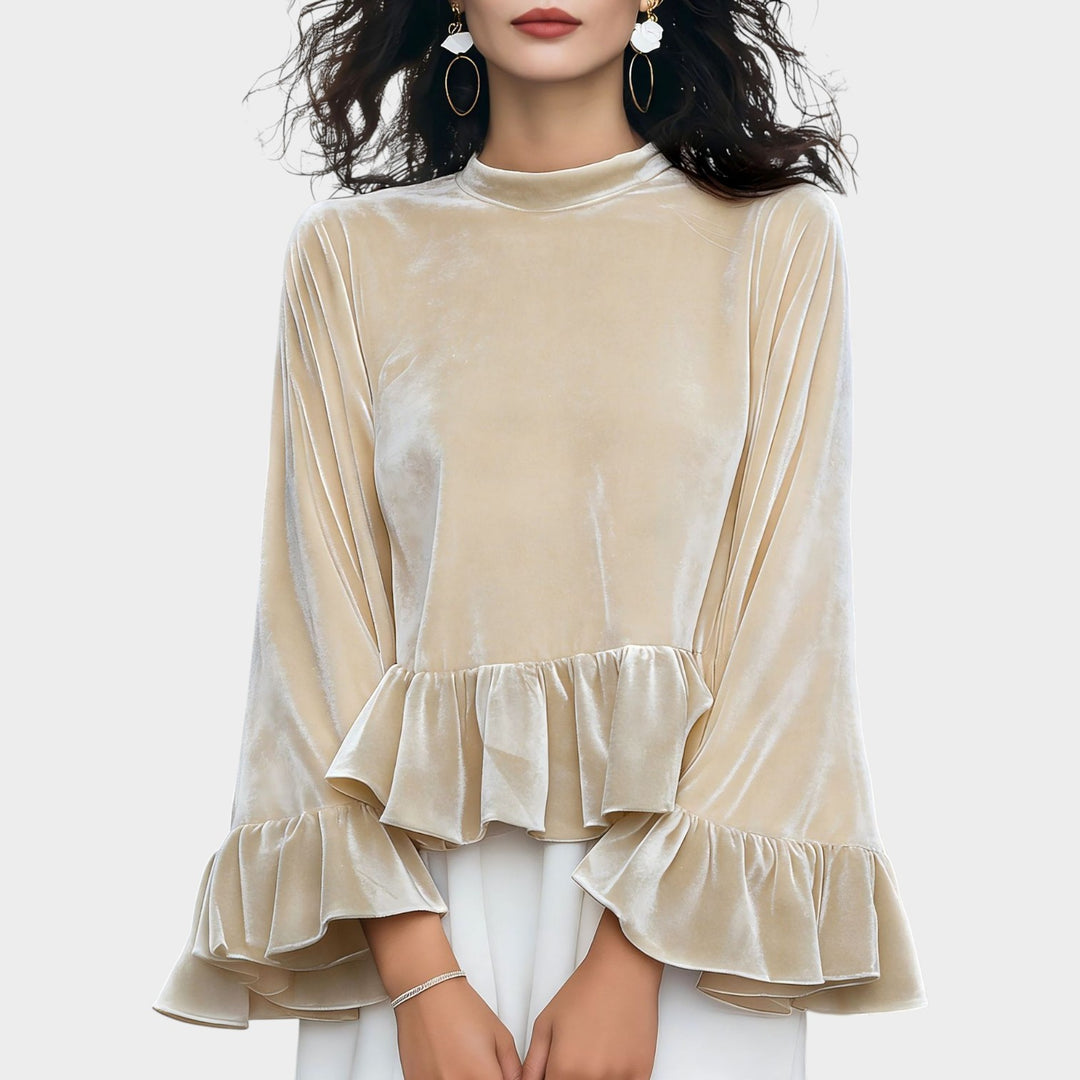 Elegant Velvet Ruffle Blouse