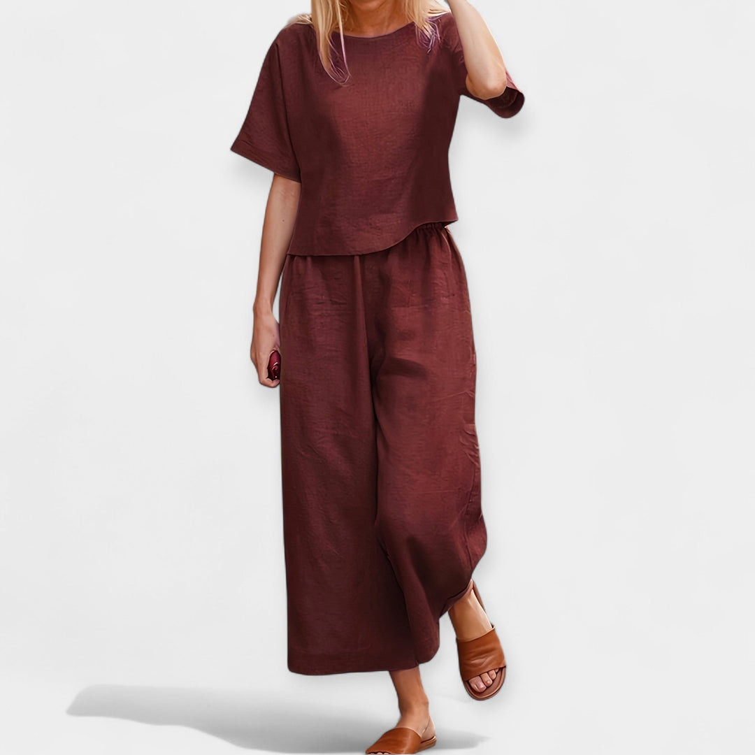 Airy Pants Set with Short-Sleeve Top