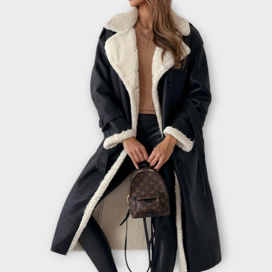 Cozy Sherpa-Lined Double-Breasted Trench Coat