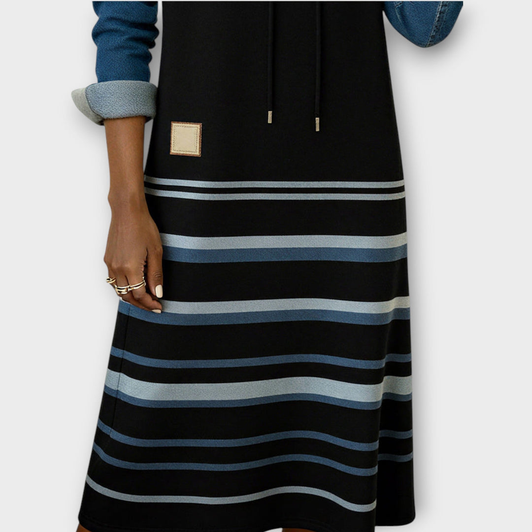Striped Hooded Midi Dress
