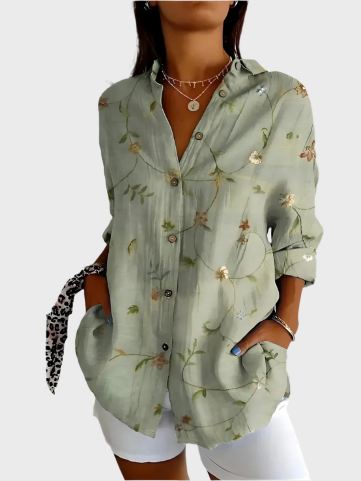 Cotton Blouse with Floral Design