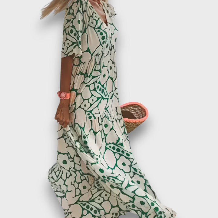 Long Dress with Floral Pattern and Buttons