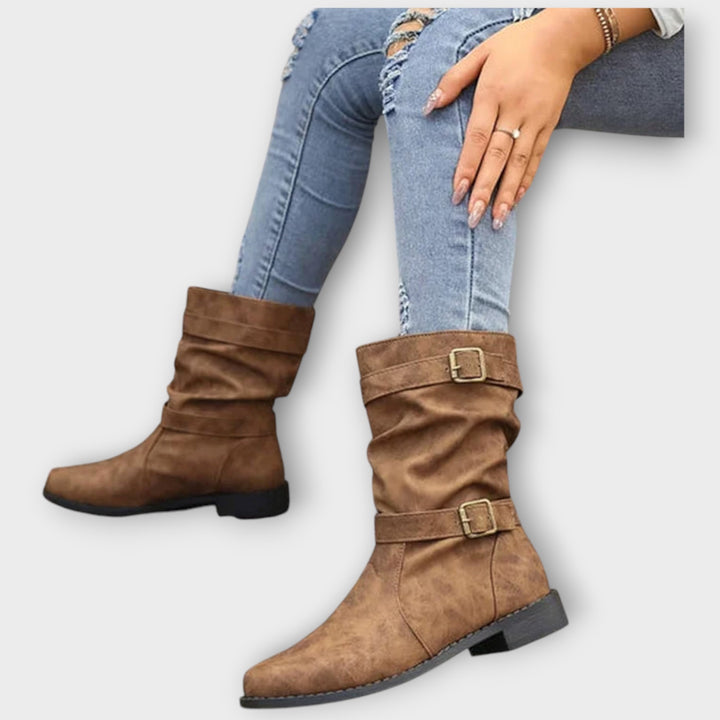 Slouch Buckle Mid-Calf Boots
