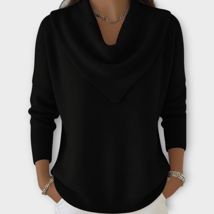 Draped Cowl-Neck Knit Sweater