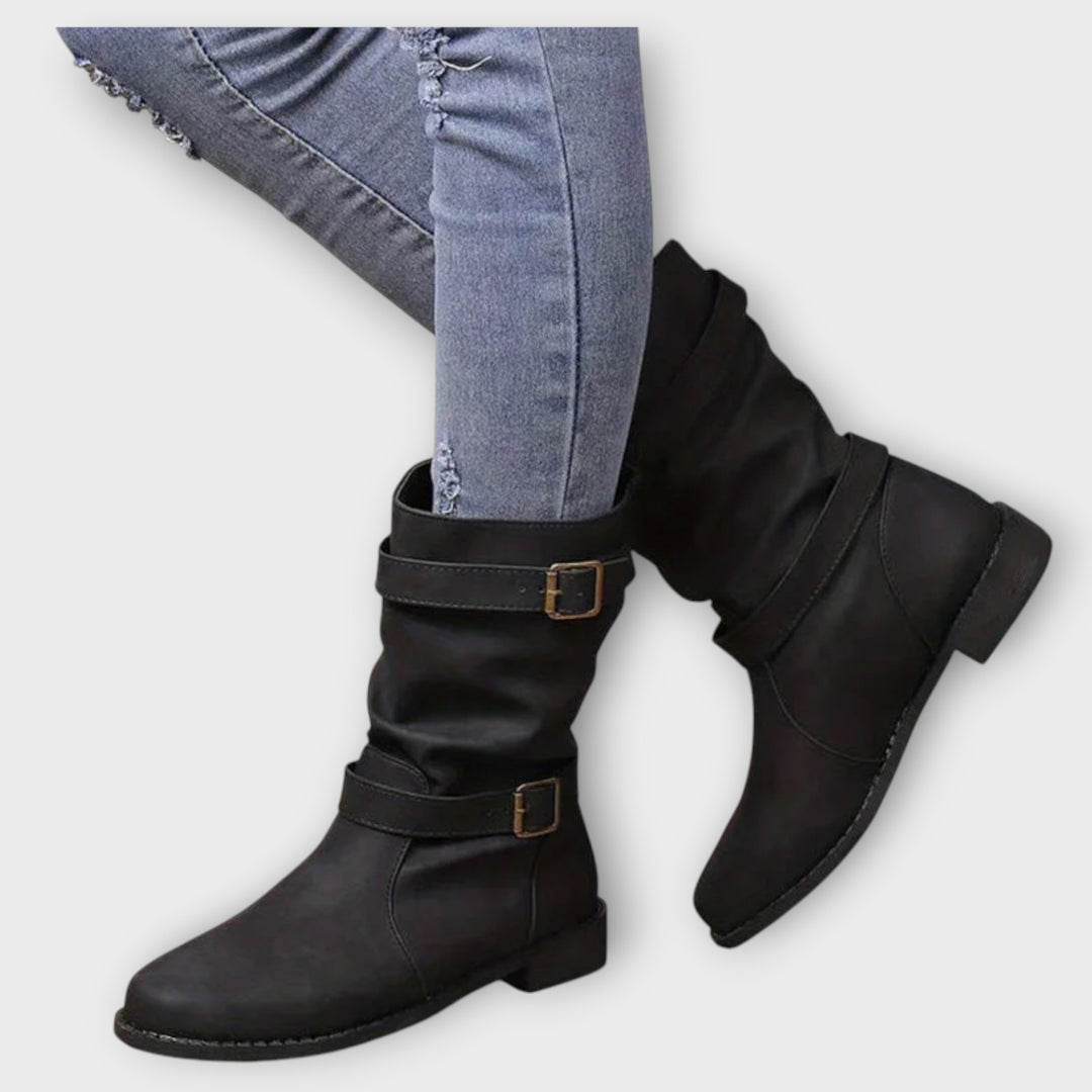 Slouch Buckle Mid-Calf Boots