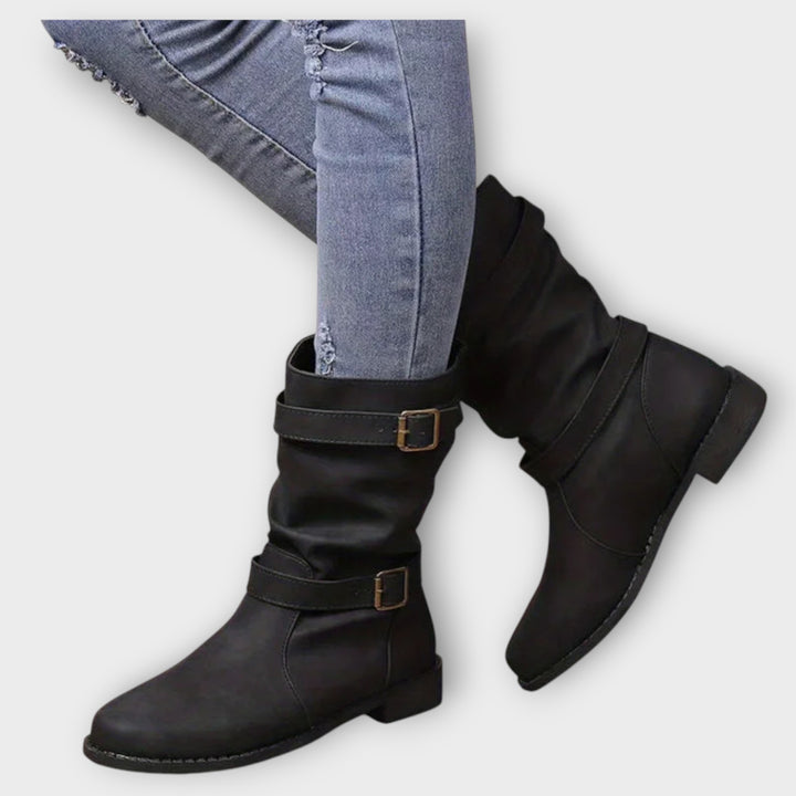 Slouch Buckle Mid-Calf Boots