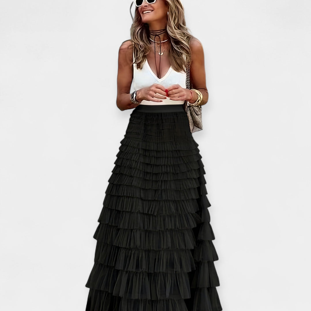 Boho Skirt with Mesh Satin Hem