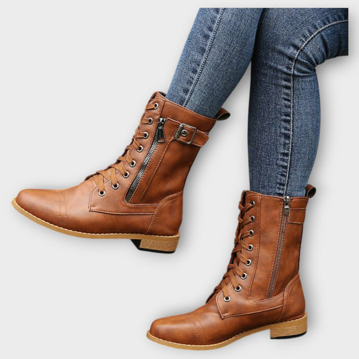 Lace-Up Leather Combat Ankle Boots