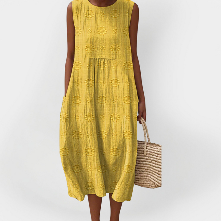 Elegant Sleeveless Cotton Dress with Pockets