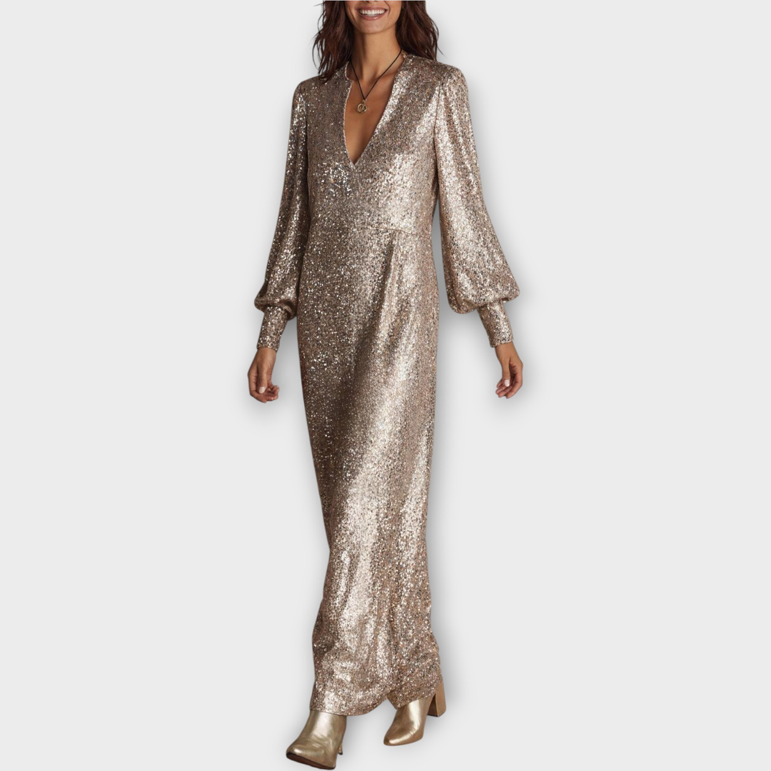 Sequin Long Sleeve Party Maxi Dress