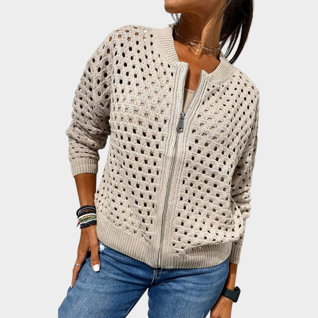 Open-Knit Zip Cardigan