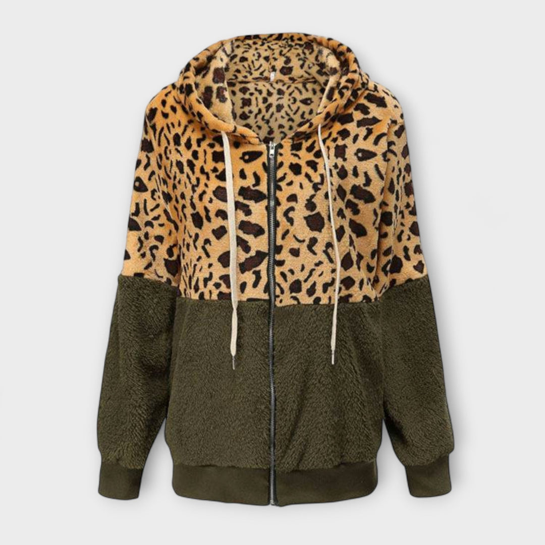 Lea - Fleece Hoodie in Leopard Print