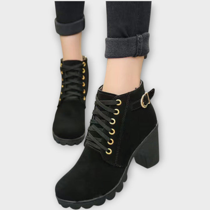 Lace-Up Block Heel Ankle Boots