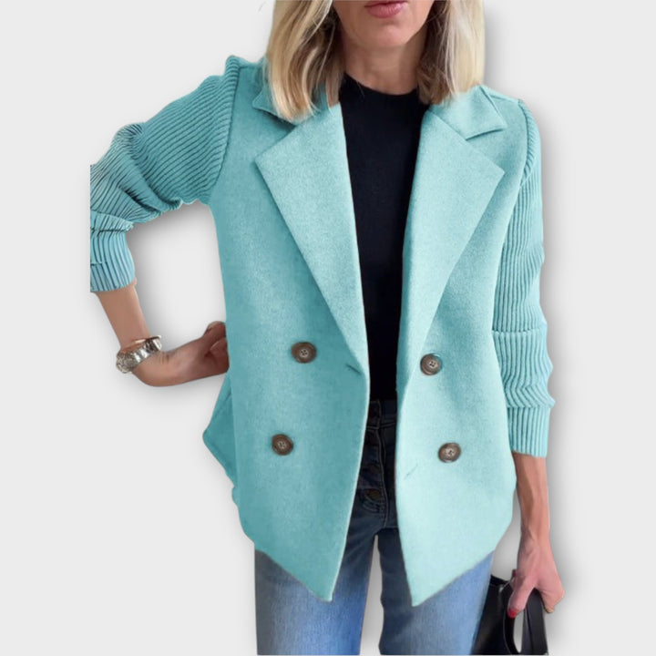 Double-Breasted Blazer with Ribbed Sleeves