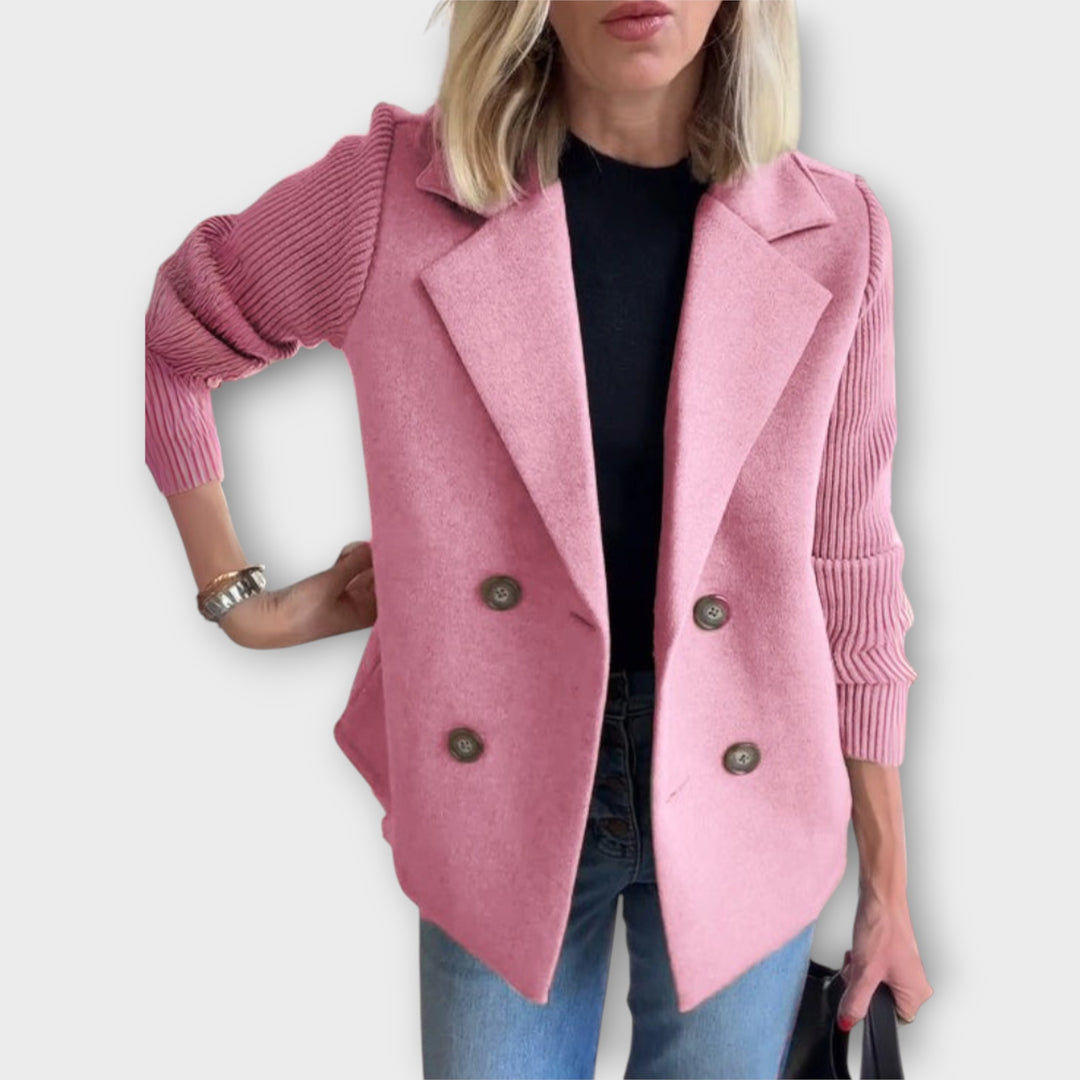 Double-Breasted Blazer with Ribbed Sleeves