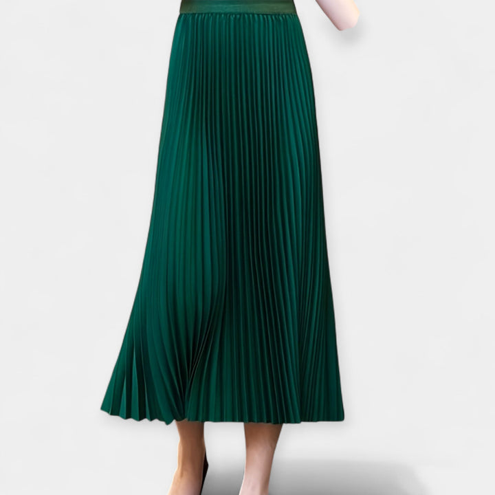 Long Pleated Satin Skirt