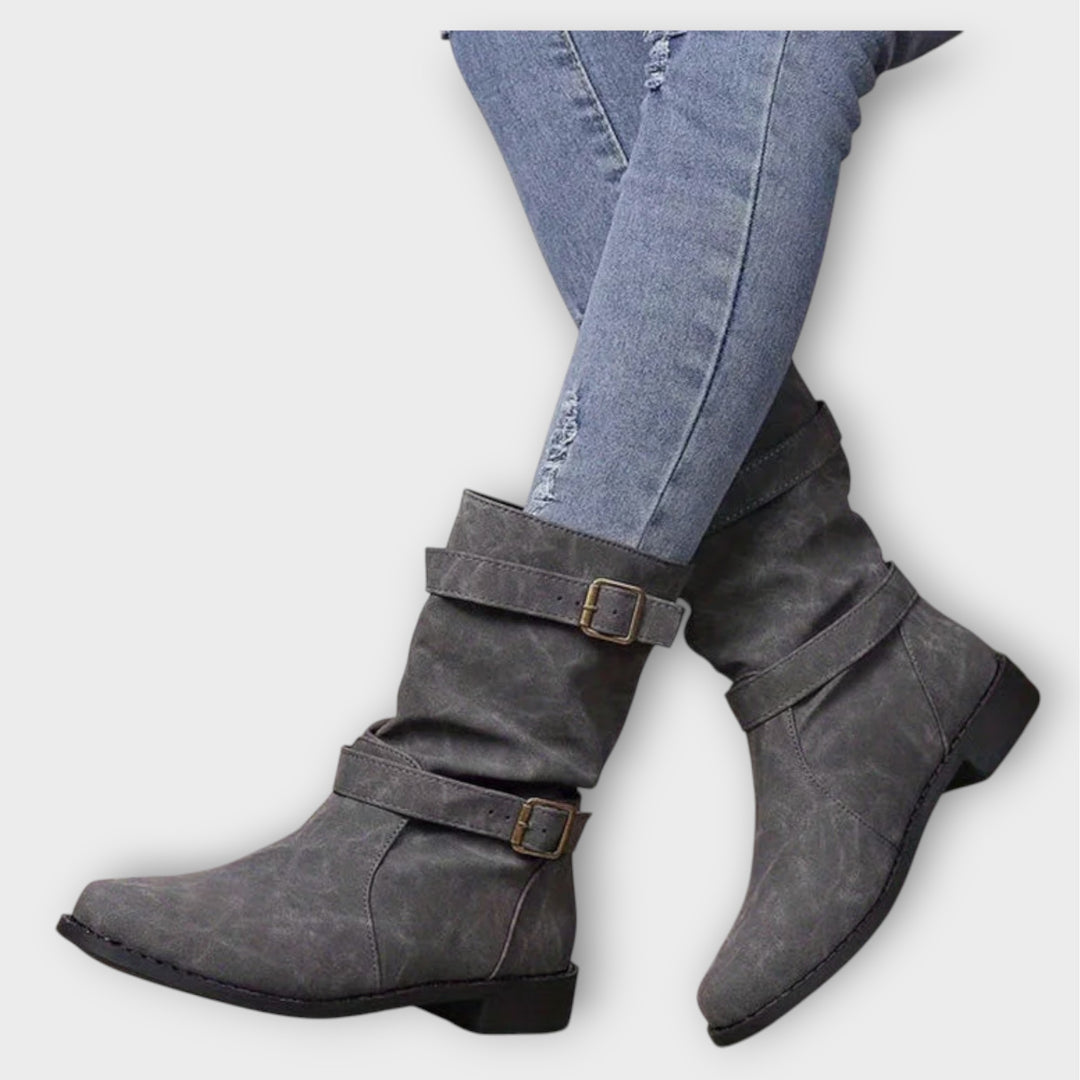 Slouch Buckle Mid-Calf Boots